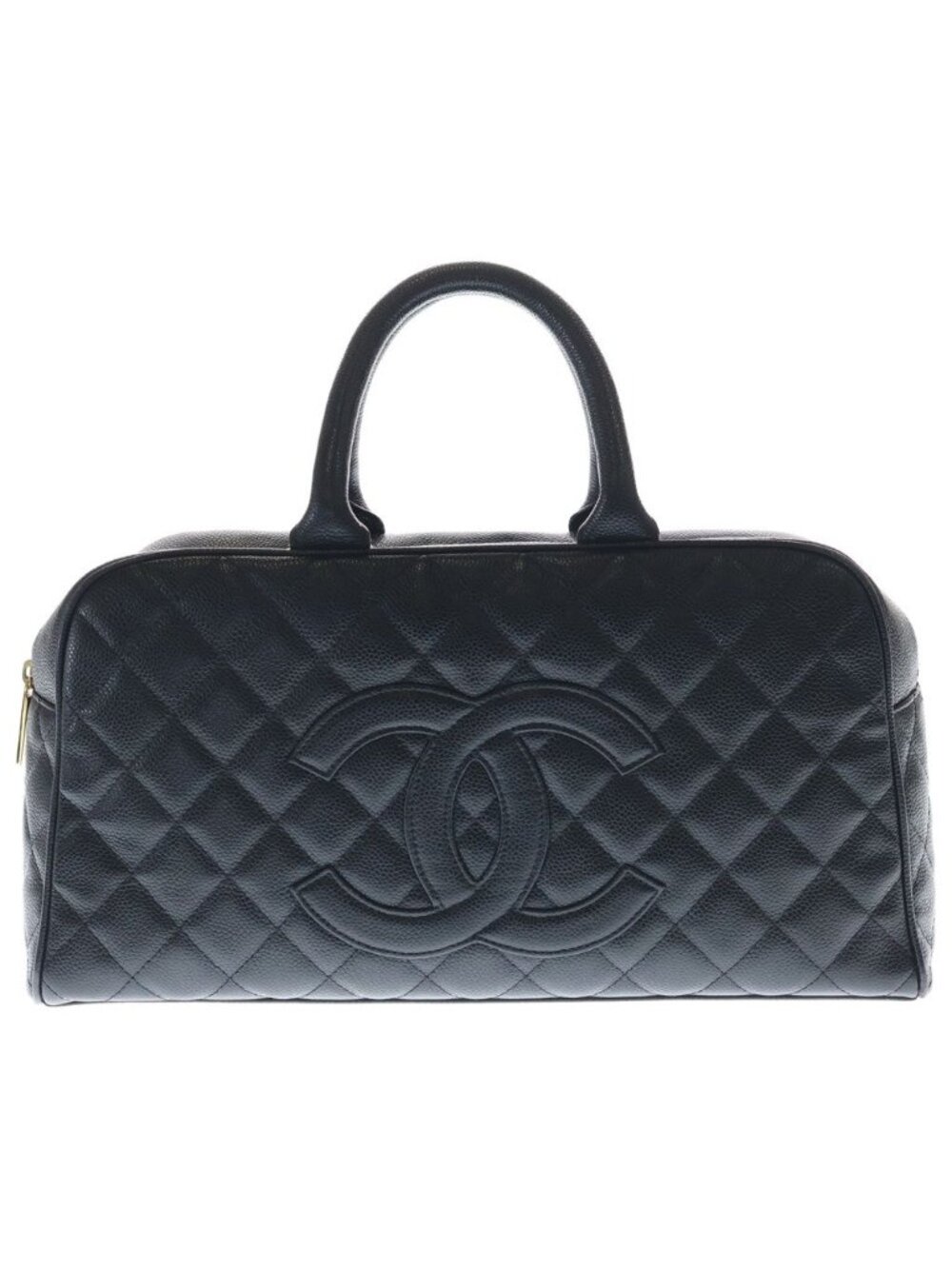 Chanel Quilted Boston Bag Black Caviar Leather Gold